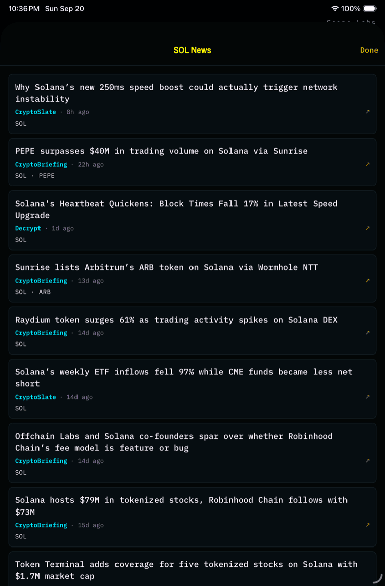 News on iPad — Headlines at full width, and fewer of them wrapped.